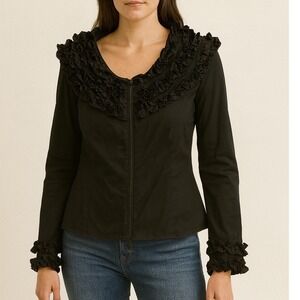 Anne Fontaine Elizabeth Black Ruffled Collar Zipper Front 10